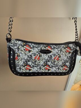 Ed Hardy Love Kills Slowly Shoulder Bag Purse. Hearts Skulls Tattoo Inspired